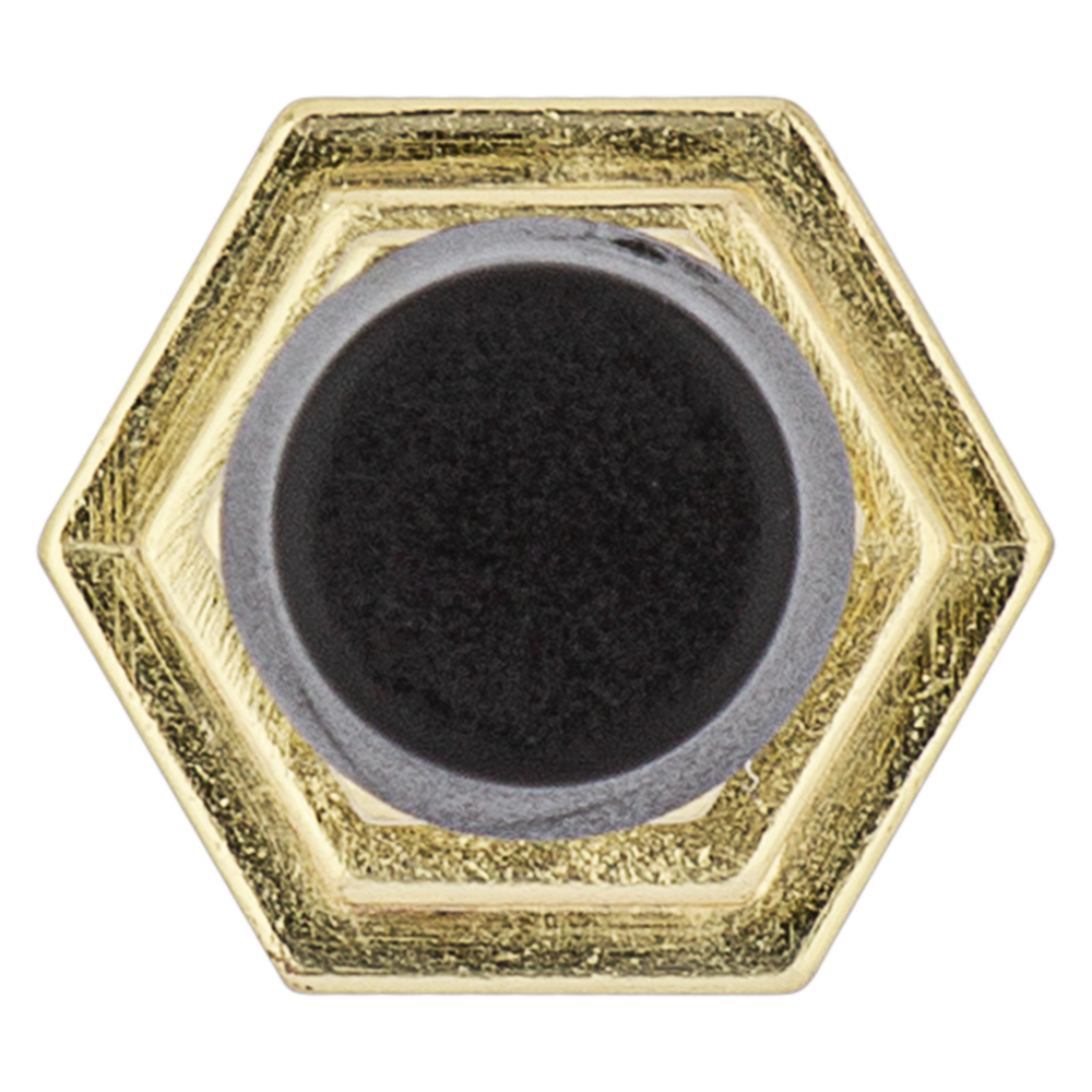 Brushed gold hexagonal door stop with black rubber tip for wall protection in door accessories and home improvement collections