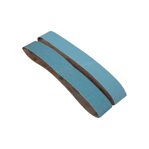 Two light blue zirconium abrasive belts with 60 grit for effective tool sharpening and home improvement projects