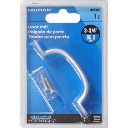 White utility door pull with curved design and mounting screws for hardware and home improvement projects under $50 collection