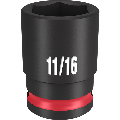 Black impact socket with clear 11/16 size marking and red accent for heavy-duty hand tools and woodworking collections
