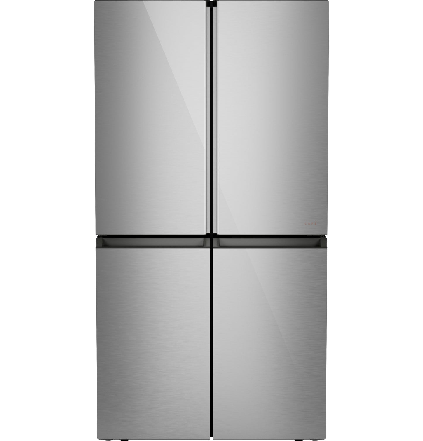 Smart quad-door refrigerator in platinum glass finish with spacious compartments from kitchen appliances collection