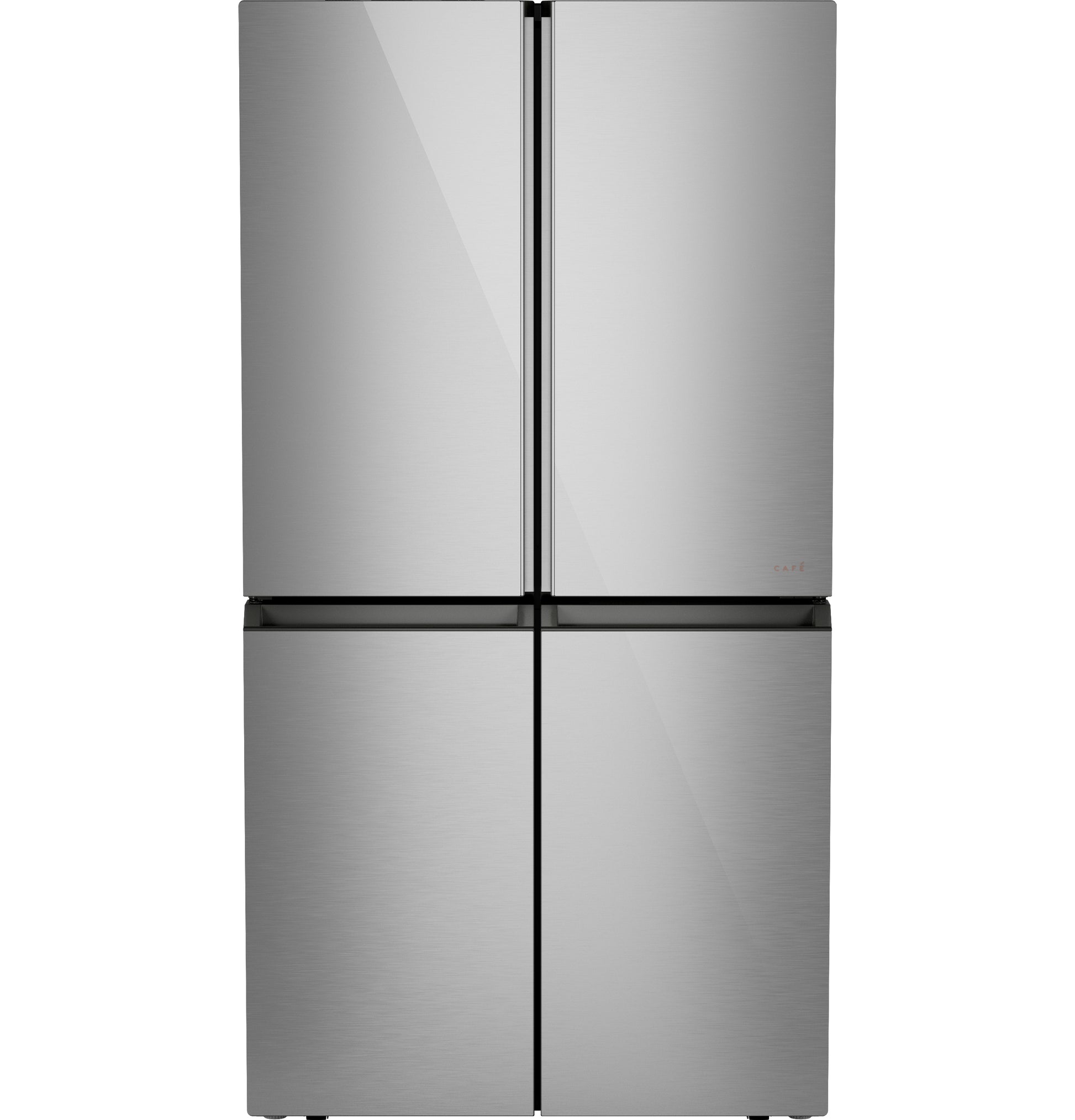 Smart quad-door refrigerator in platinum glass finish with spacious compartments from kitchen appliances collection