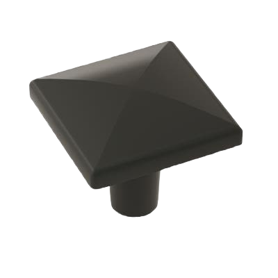 Matte black geometric cabinet knob with a square pyramid design for hardware and furniture accessories collections