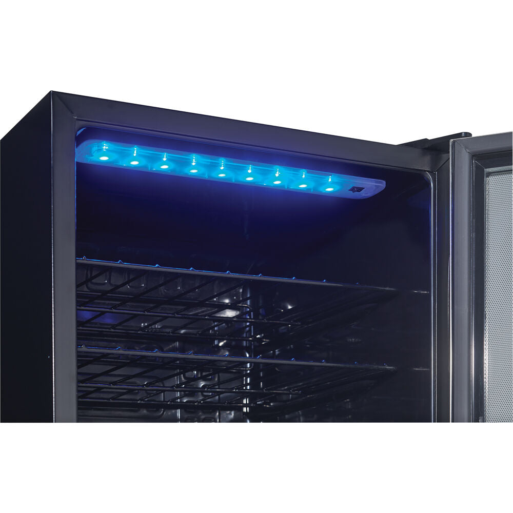36 Bottle Wine Cooler, Interior Blue LED Lighting, Wire Shelves