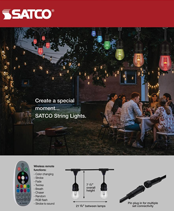48-foot RGBW LED string lights with 15 vintage-style bulbs, color changing and weatherproof for outdoor settings