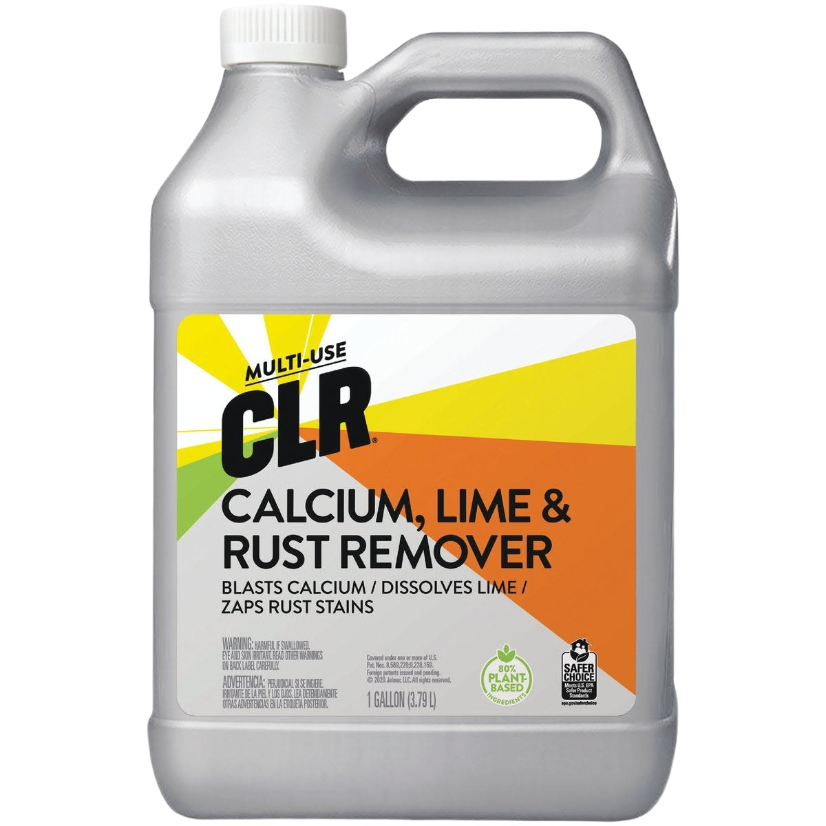Gray gallon container of multi-use calcium, lime, and rust remover for cleaning supplies and home improvement tasks