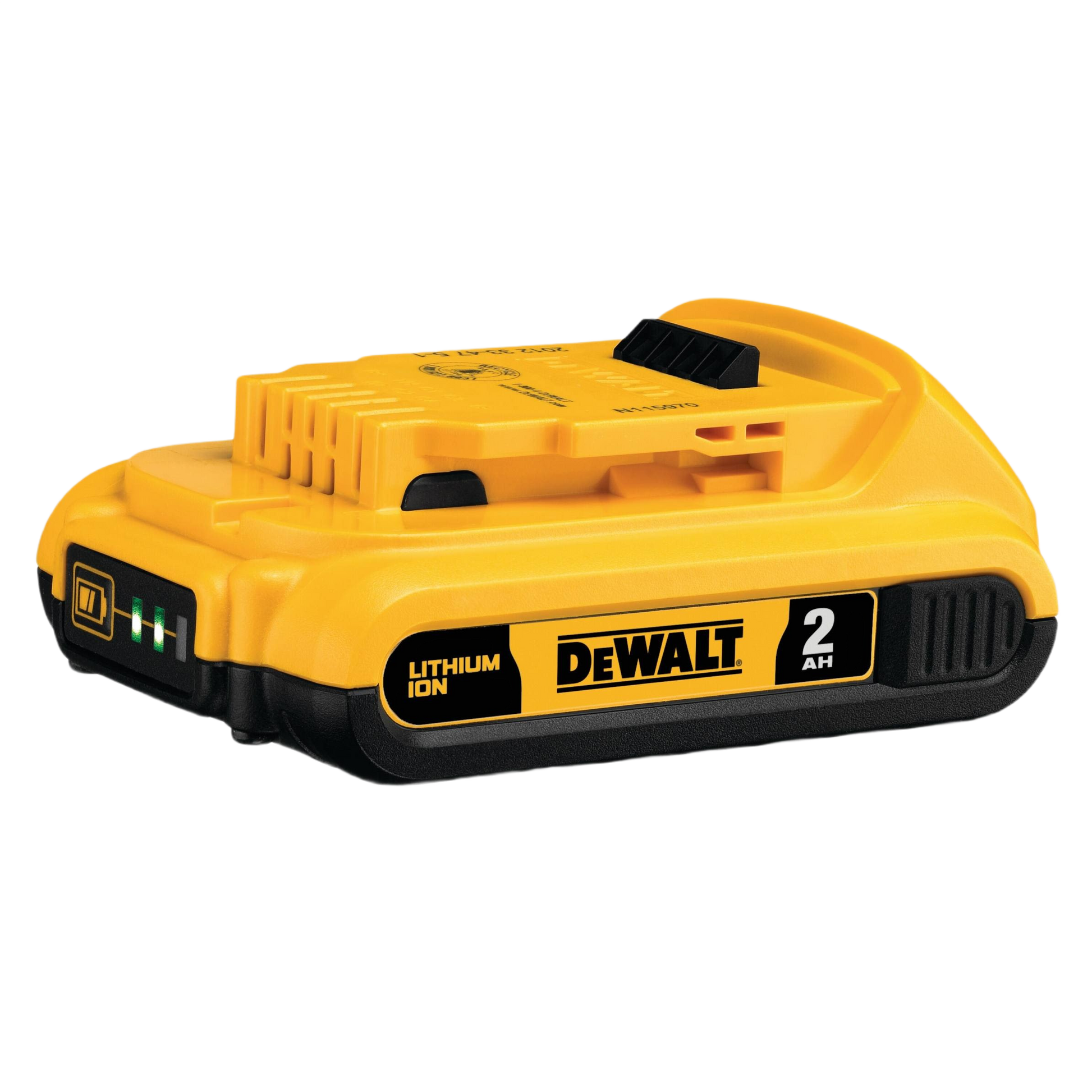 Compact yellow and black lithium ion battery pack designed for portable tools and home improvement tasks