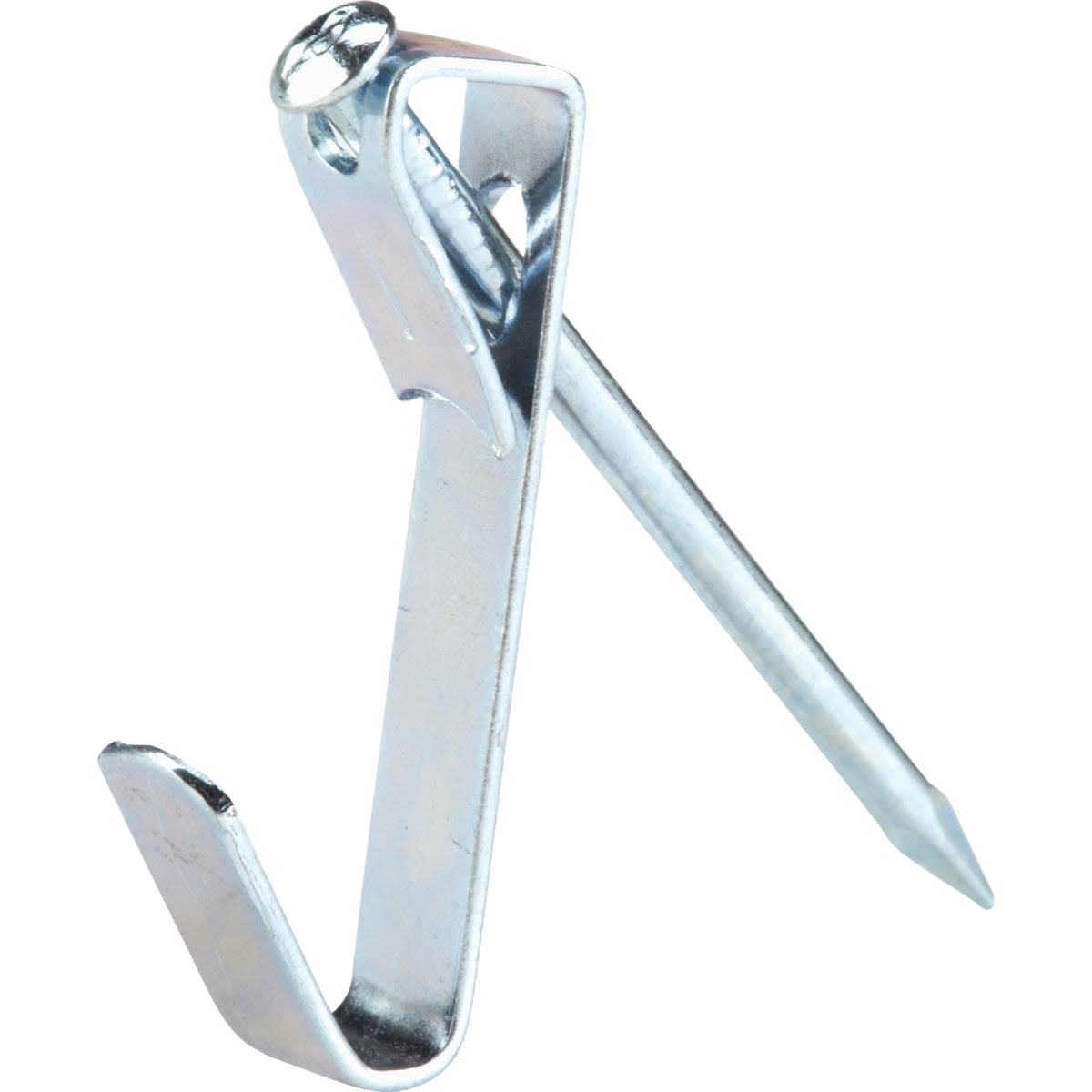 Steel picture hanger with angled nail for secure wall mounting in home improvement projects and tools use