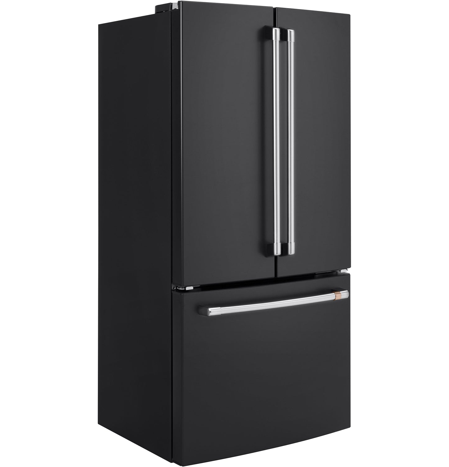 Black counter-depth French-door refrigerator with bottom freezer drawer in kitchen appliances and French door refrigerators collection