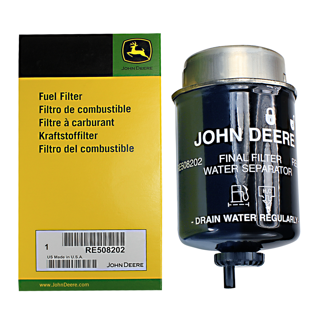 John Deere fuel filter with water separator and yellow green packaging for tractor maintenance and parts under $50 collections