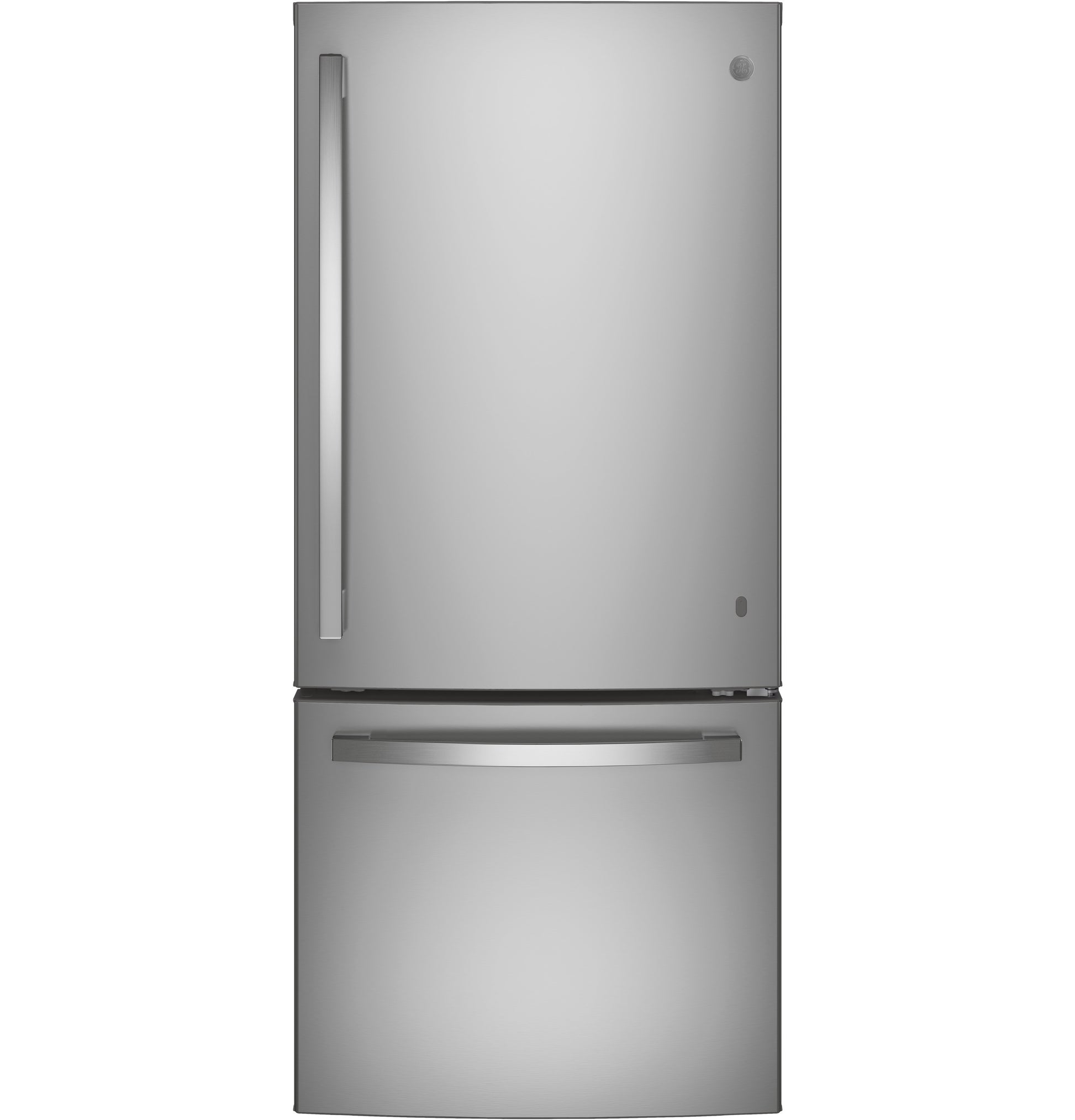 Stainless steel bottom-freezer refrigerator with curved handles from Refrigerators and Kitchen & Kitchenware collections