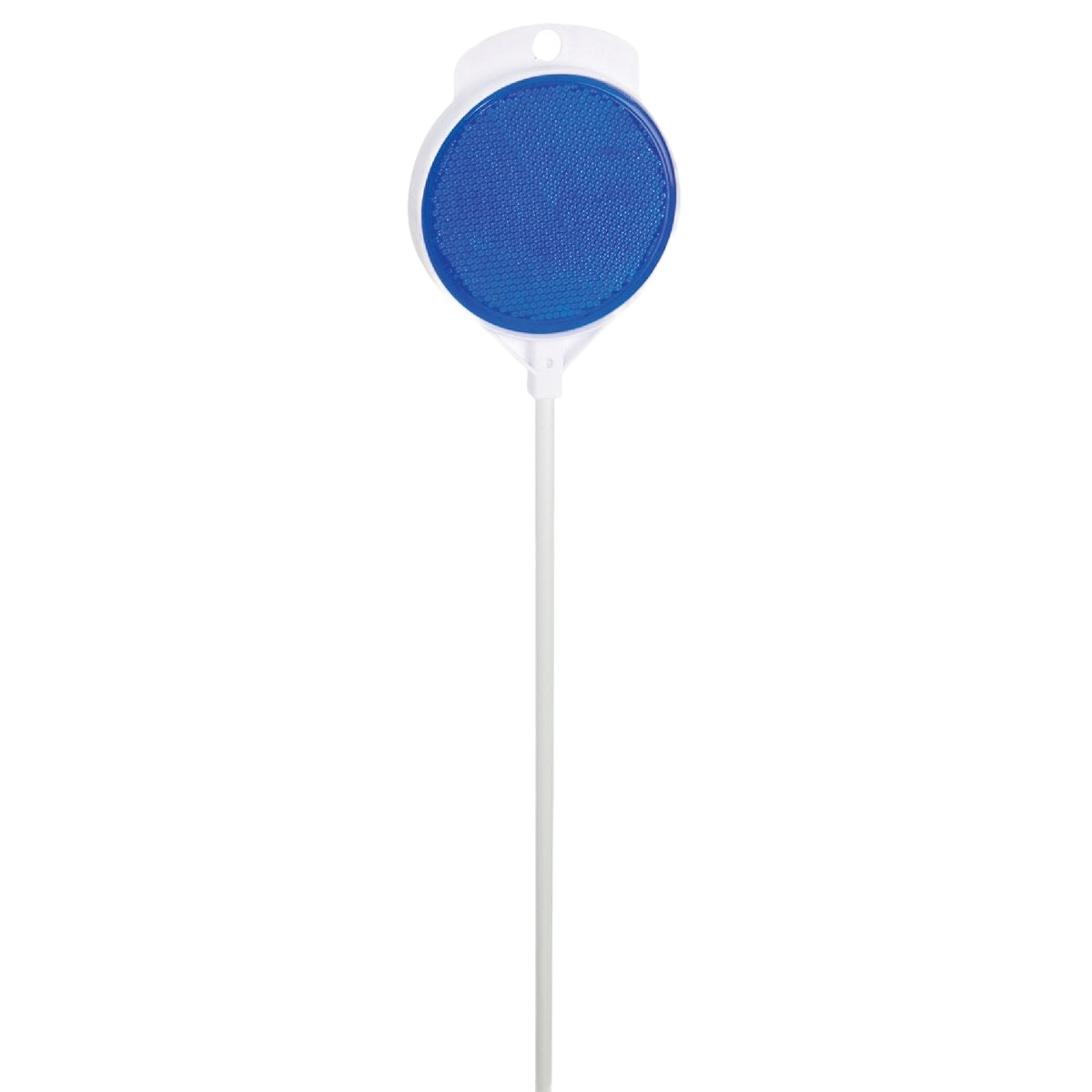 Blue circular fiberglass driveway marker with white post for outdoor home improvement and safety applications