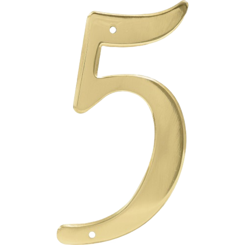 Brass house number 5 with nail holes for easy mounting in hardware and home improvement collections under $50