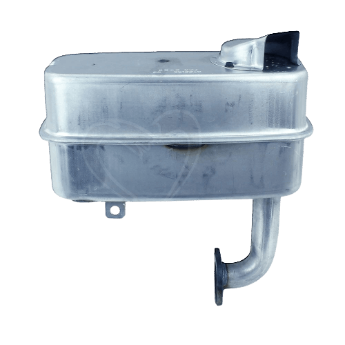 Rectangular metal muffler with exhaust pipe and mounting bracket for automotive and tractor use under $100