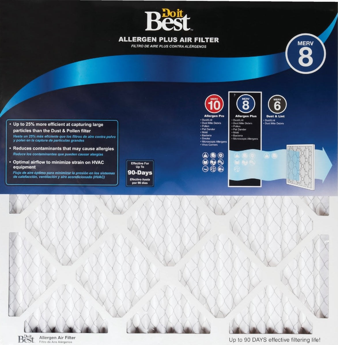 Do it Best Allergen Plus furnace filter with MERV 8 rating for improved air quality in home HVAC systems