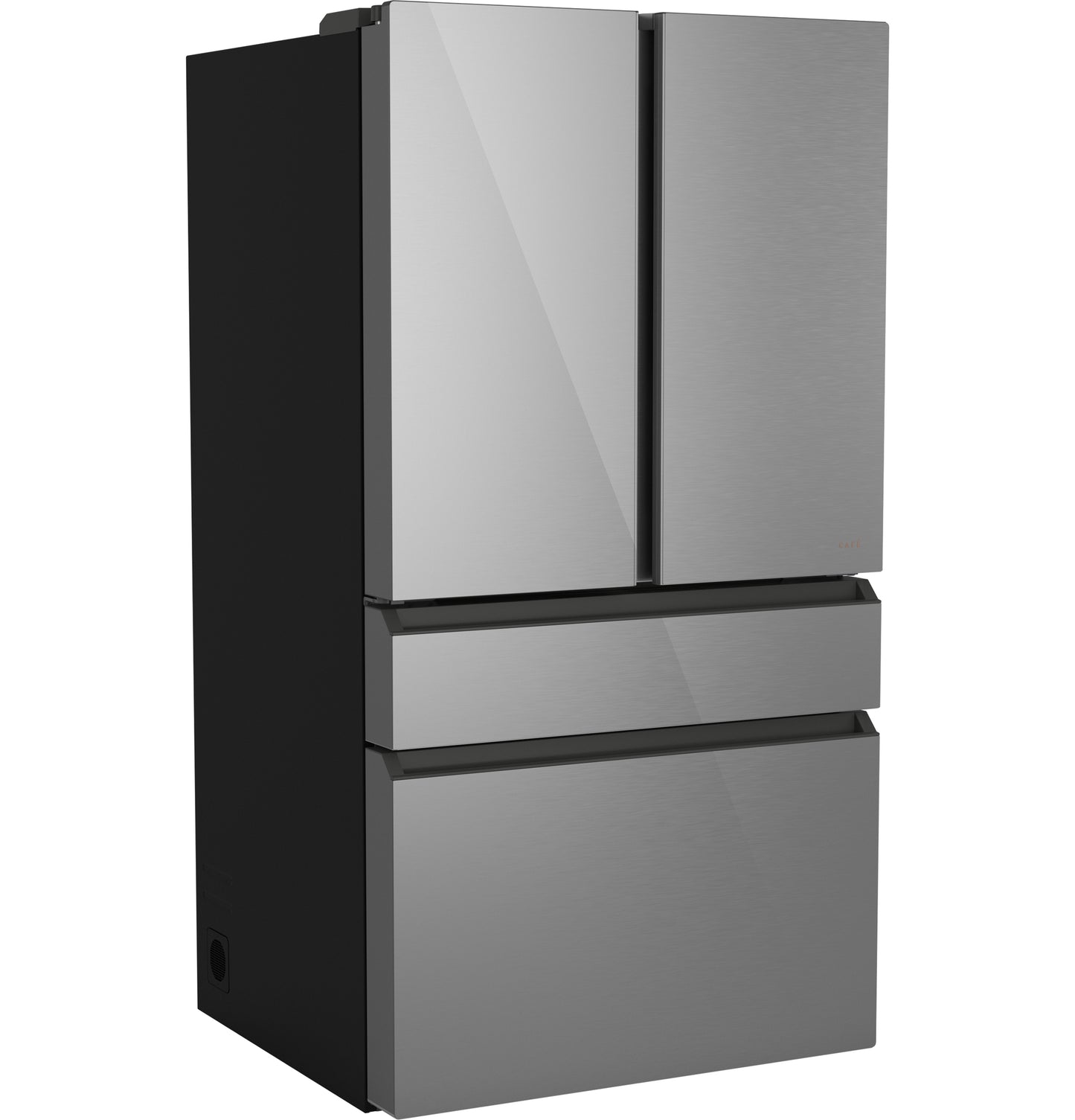 Platinum glass smart 4-door French-door refrigerator with dual bottom drawers in kitchen and appliances collection