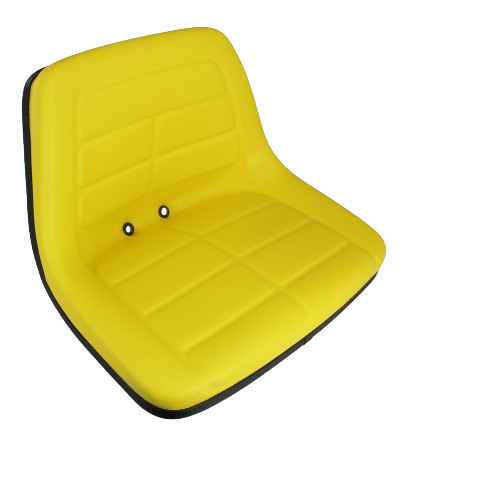 Bright yellow molded tractor seat designed for durability in automotive and John Deere equipment accessories.