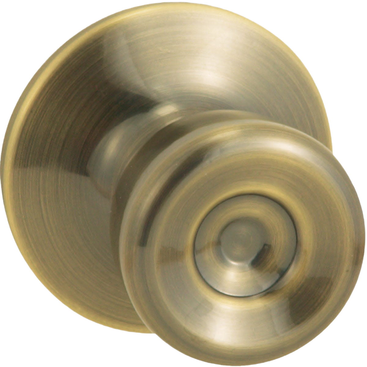 Antique brass-finished passage knob with classic tulip style for doors in home improvement and hardware collections