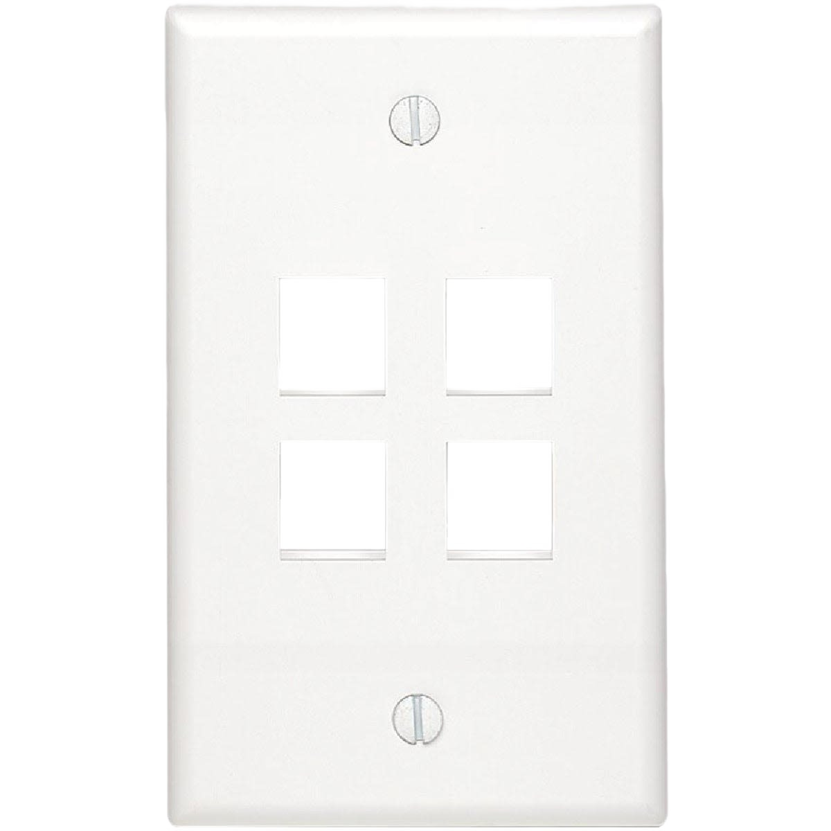 White quickport flush mount wall plate with four ports for electrical and networking installations under $50 collections