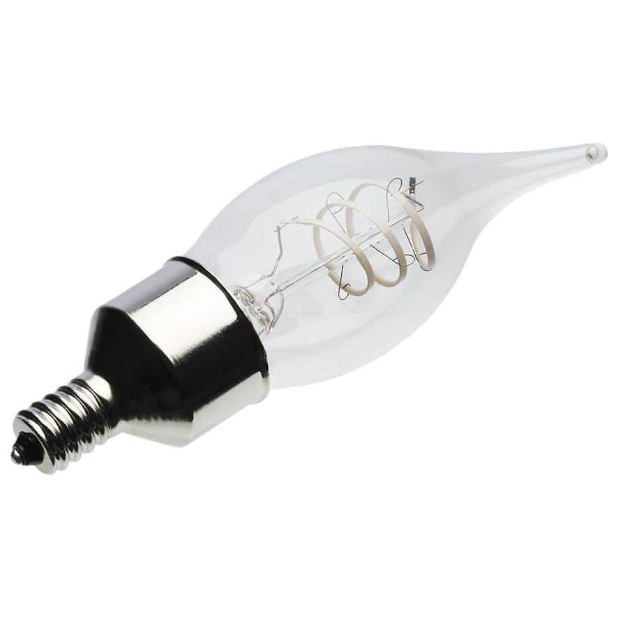 Clear CA11 bulb with spiral flex filament and silver candelabra base for warm white light in lighting and electrical collections under $50
