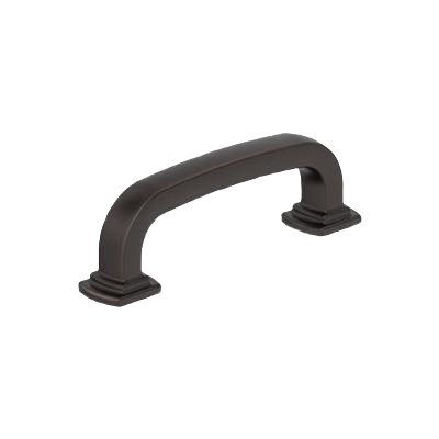 Oil-rubbed bronze cabinet pull with stepped pedestal feet, ideal for furniture hardware and home improvement collections