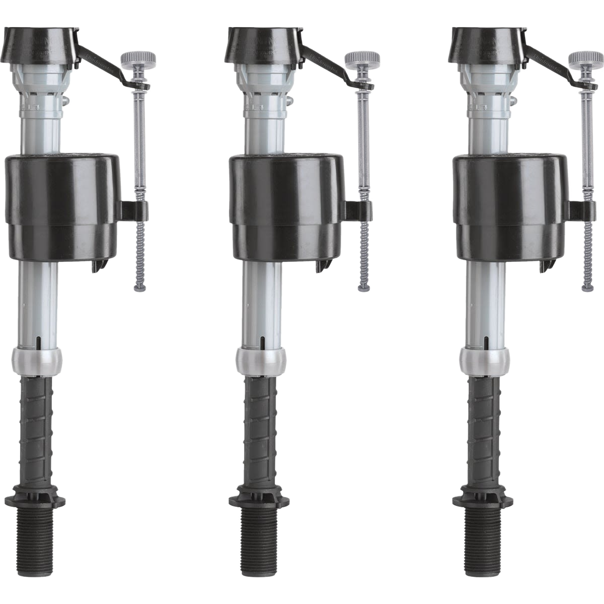 Three silver and black anti-siphon fill valves for toilet repair in plumbing parts and home improvement collections