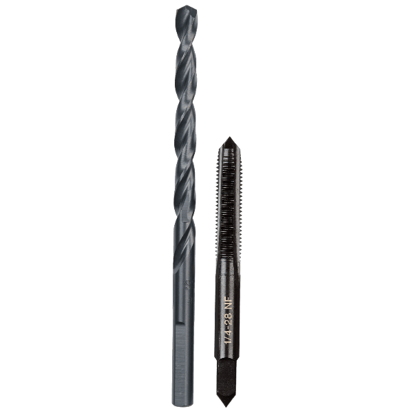 Milwaukee straight flute plug tap and matching drill bit in black oxide finish for tool accessories and home improvement