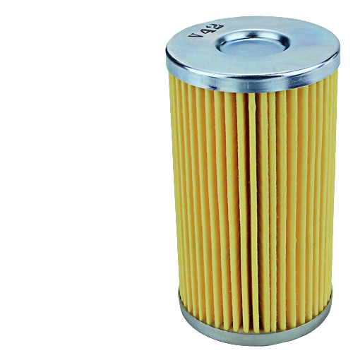 Cylindrical yellow fuel filter with metal end caps for equipment maintenance and tools use