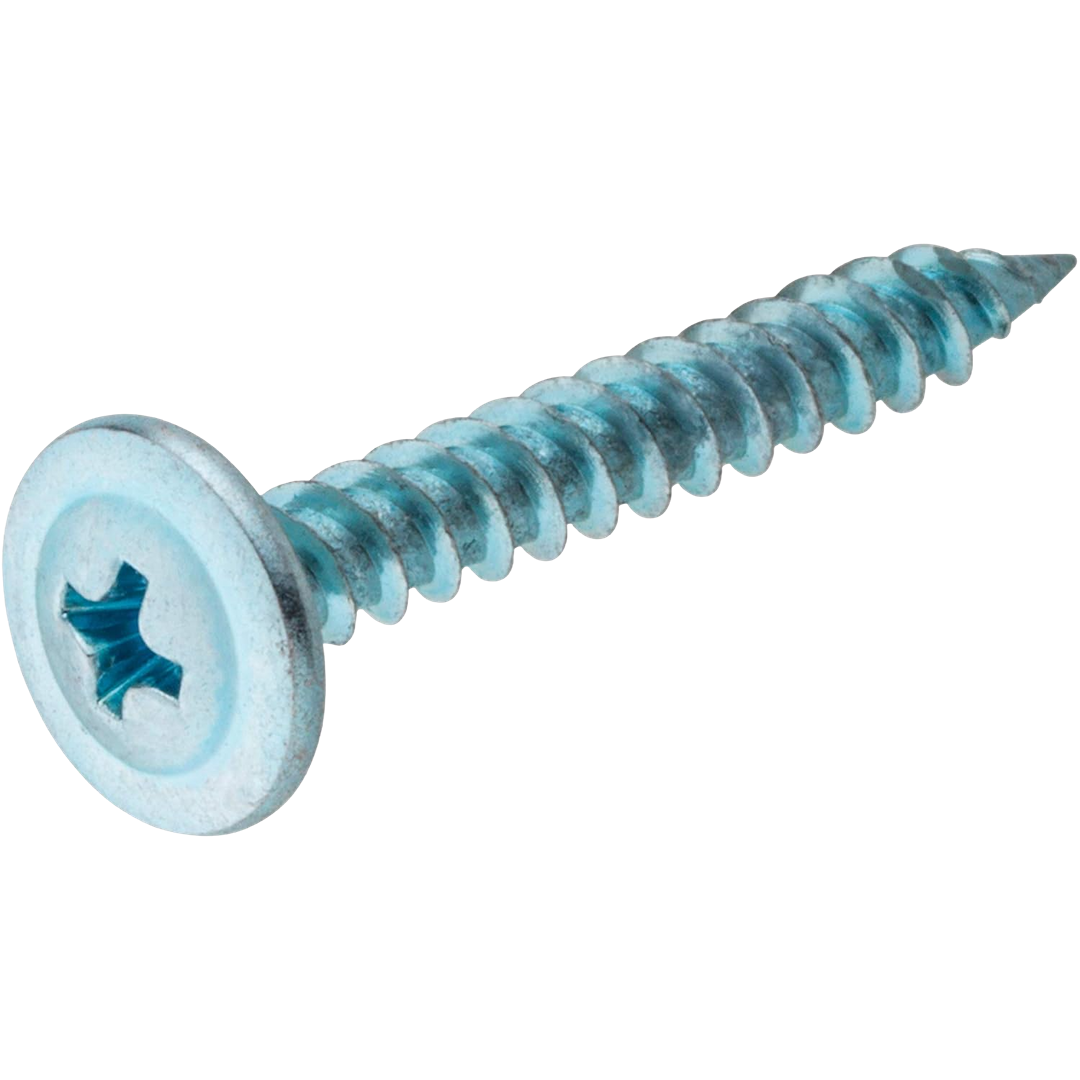 Close-up of blue steel screw with flat head and Phillips drive, suitable for hardware and fasteners collections under $25