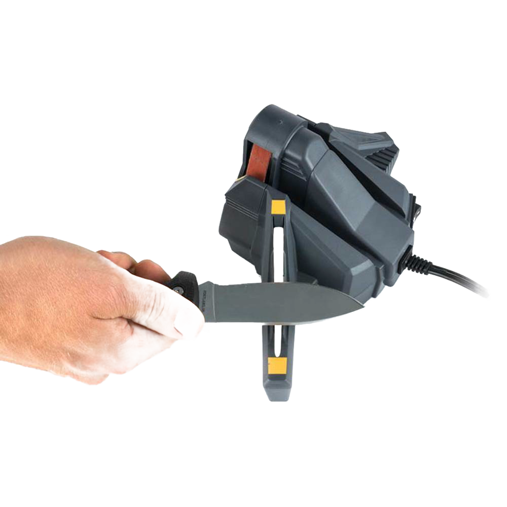 Electric combo sharpener with angled slots and sanding belt, part of Hand Tools and Woodworking Tools collections