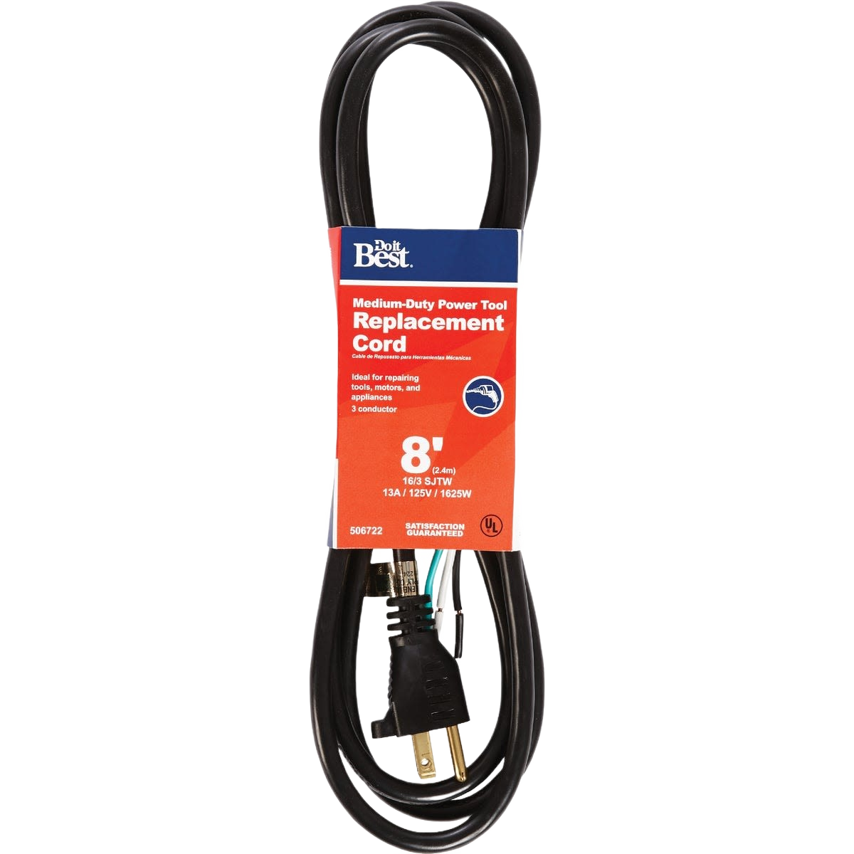 Medium-duty 8-foot black replacement power cord for appliances and tools in electrical and appliance parts collections