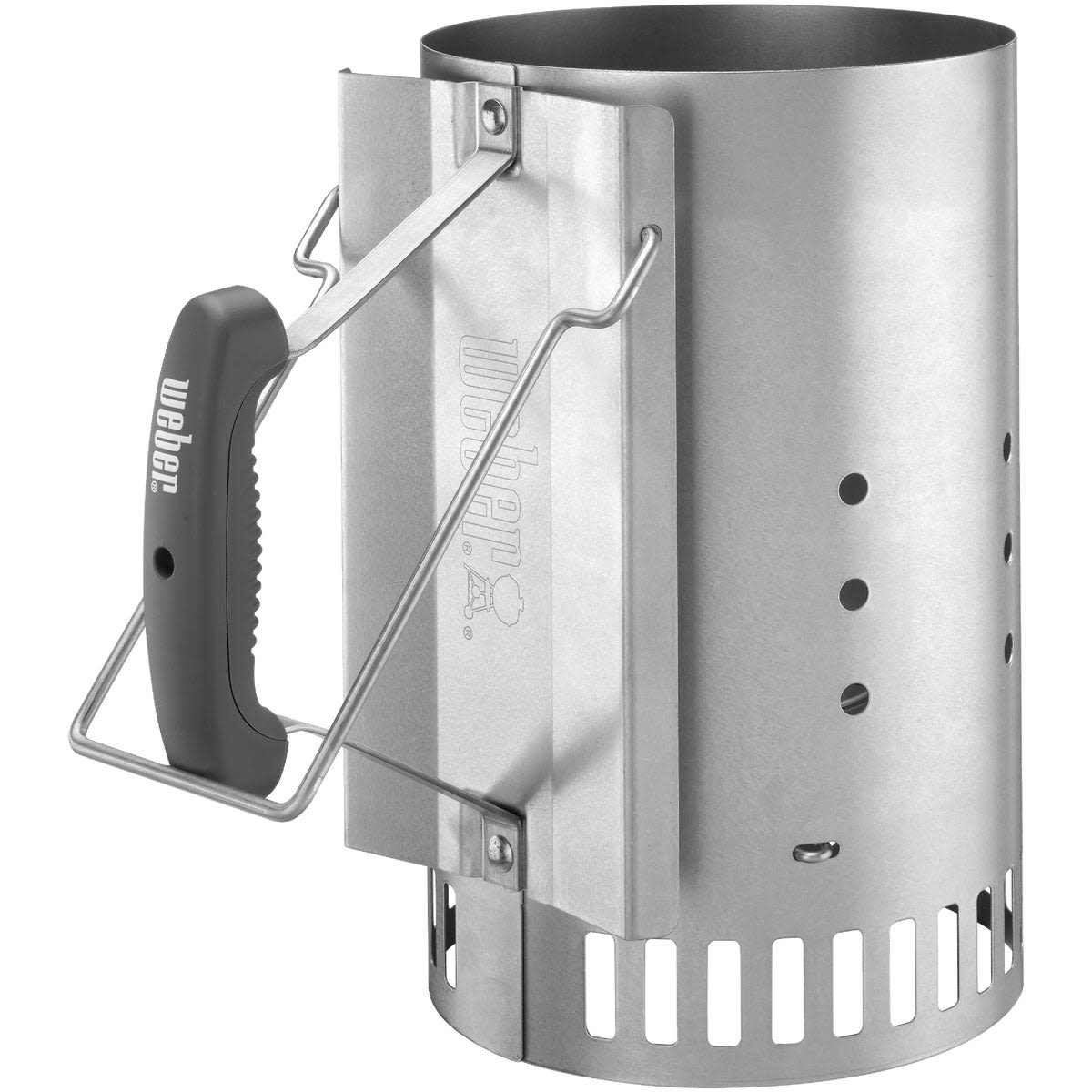 Stainless steel chimney starter with heat-resistant handle for quick charcoal ignition in outdoor grilling accessories collection