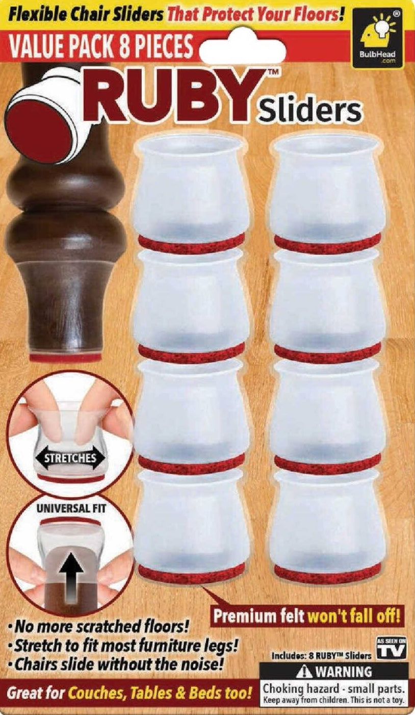 Pack of eight flexible clear silicone furniture sliders with red felt bottoms for floor protection in hardware and furniture accessories