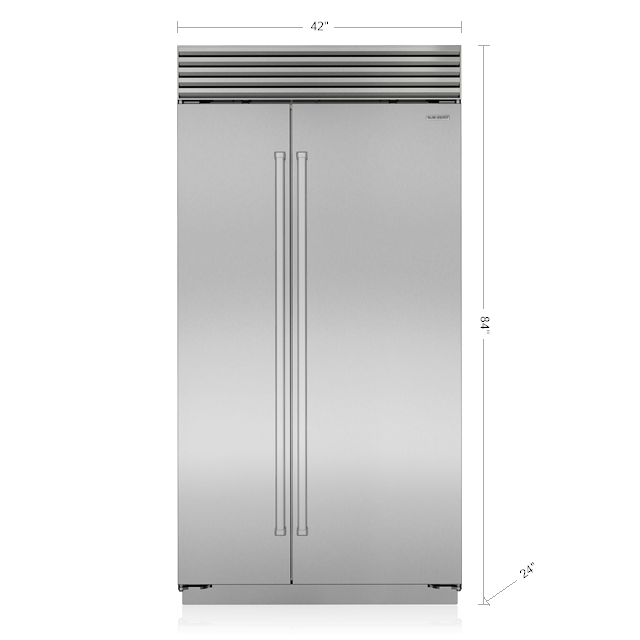 Stainless steel side-by-side refrigerator freezer with dispenser for kitchen and appliance collections