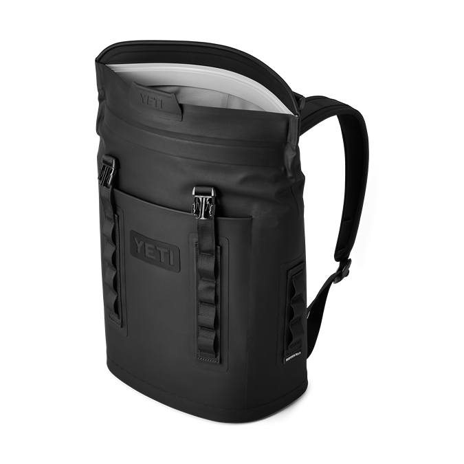 Black insulated soft cooler backpack with roll-top closure and ergonomic padded straps from Storage & Organization collection