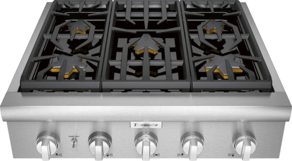Stainless steel 30-inch gas rangetop with five Star® burners and heavy-duty cast iron grates from cooktops collection