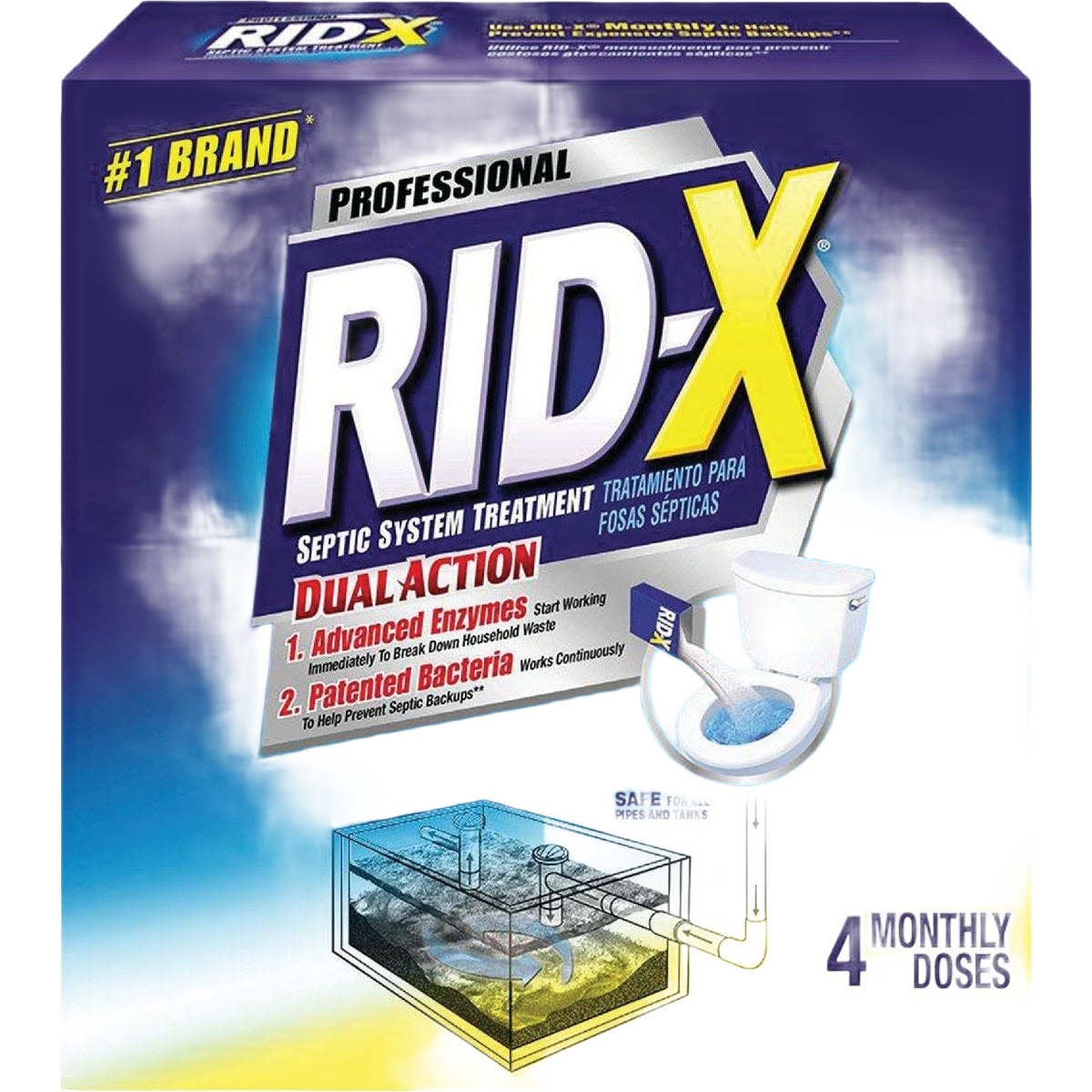Rid-X Professional Powder bacteria treatment box with septic system diagram for plumbing and drain care
