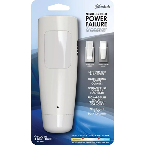 White dusk to dawn LED night light with power failure mode for emergency lighting in electrical and home improvement collections under $50