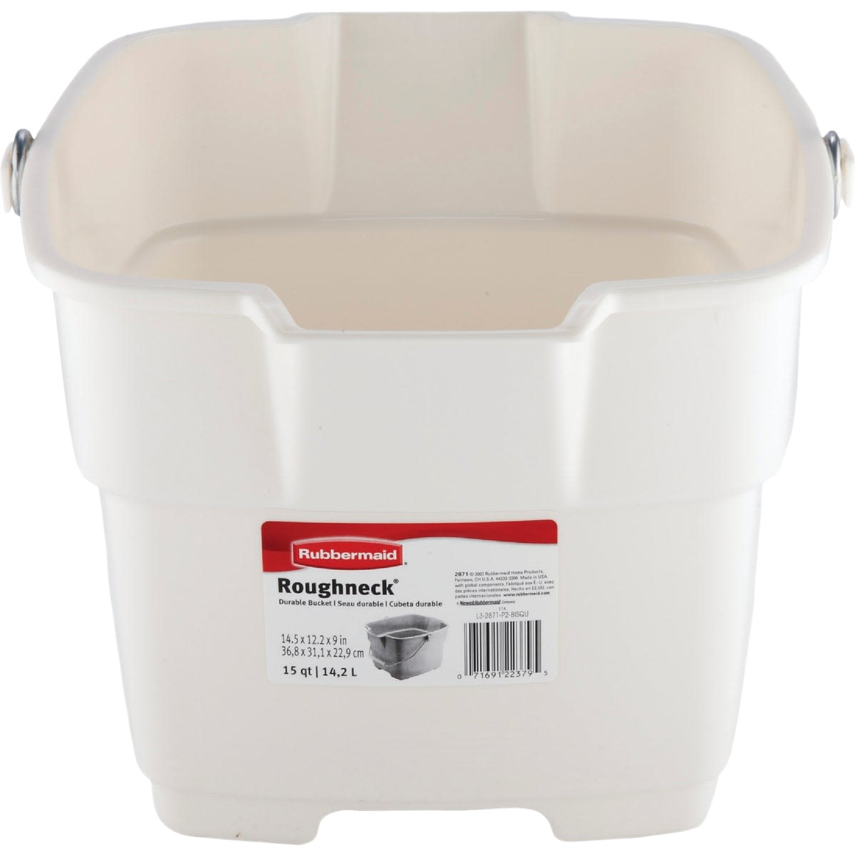 Durable white plastic bucket with wire handles and dual spouts for cleaning and home improvement tasks under $50