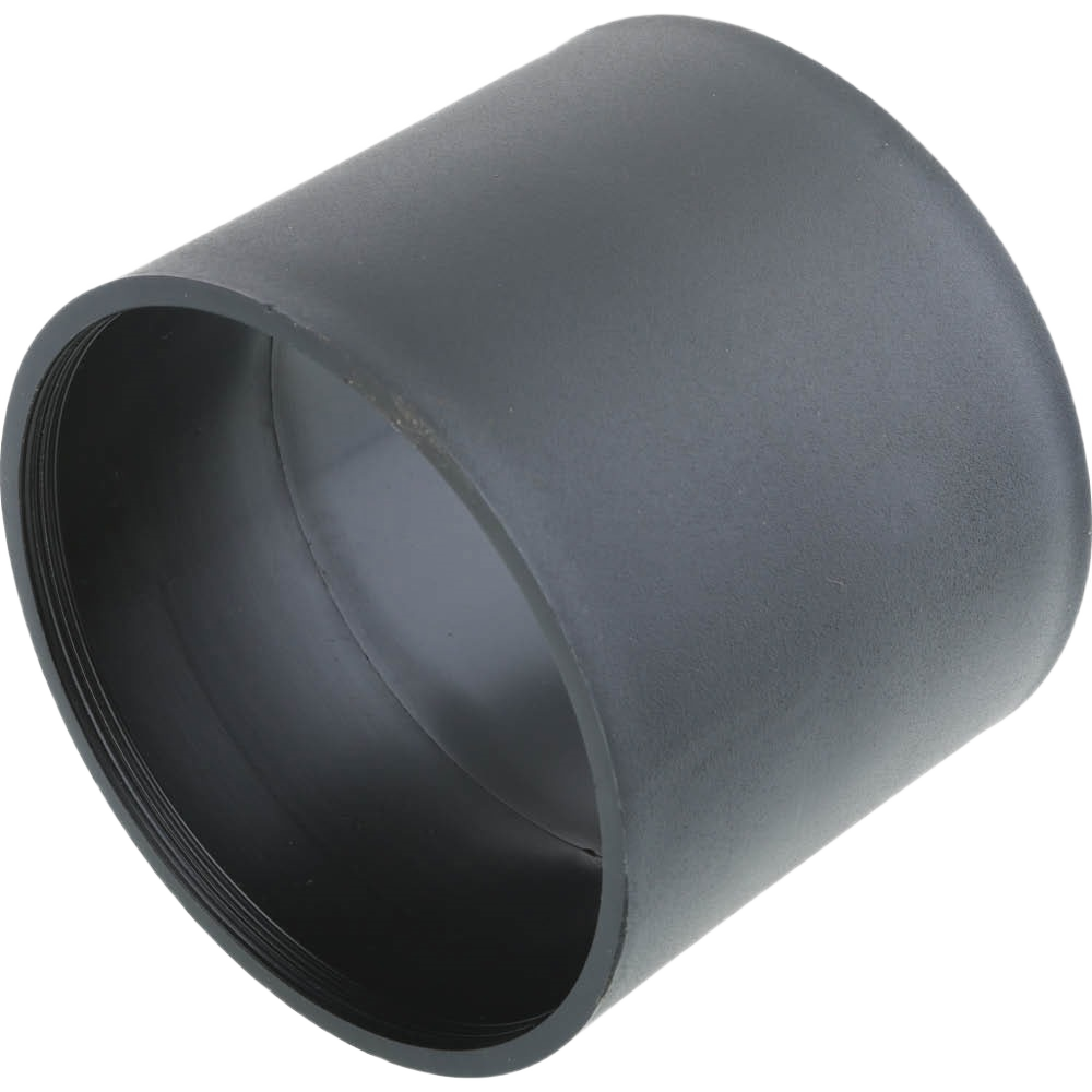 Black cylindrical quick connect pipe fitting with smooth exterior and threaded interior ends for home improvement tasks