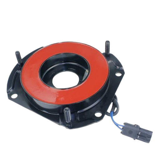 Black and red electric PTO clutch coil with mounting studs and connector for tools and home improvement projects
