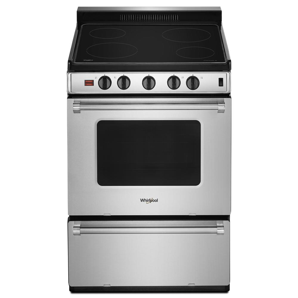 24-inch freestanding electric range with stainless steel finish and upswept cooktop for home improvement kitchens