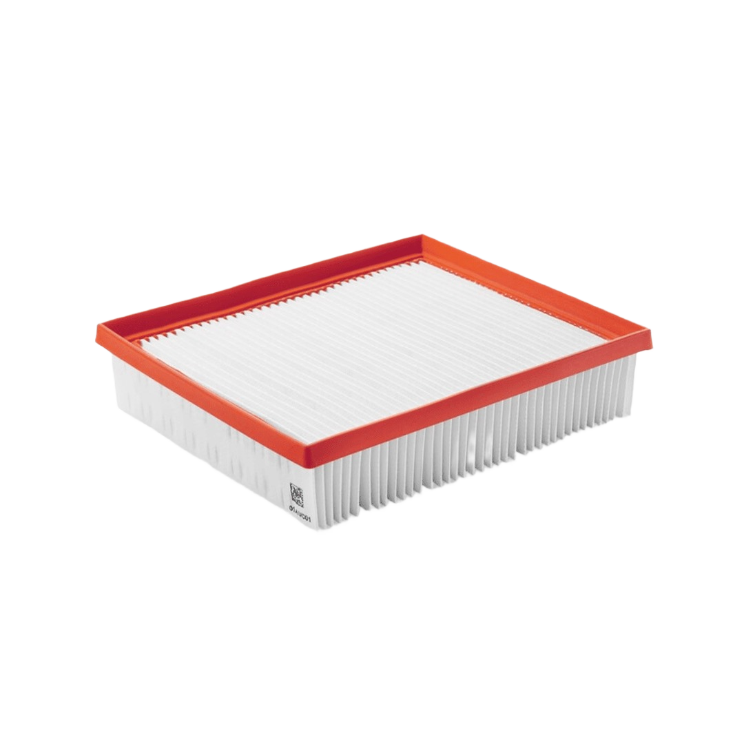 White rectangular HEPA filter with red frame for dust collectors and woodworking tool accessories under $100