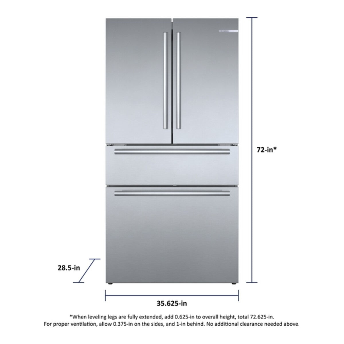 800 Series, French Door Bottom Mount Refrigerator, 36_IN, Brushed steel