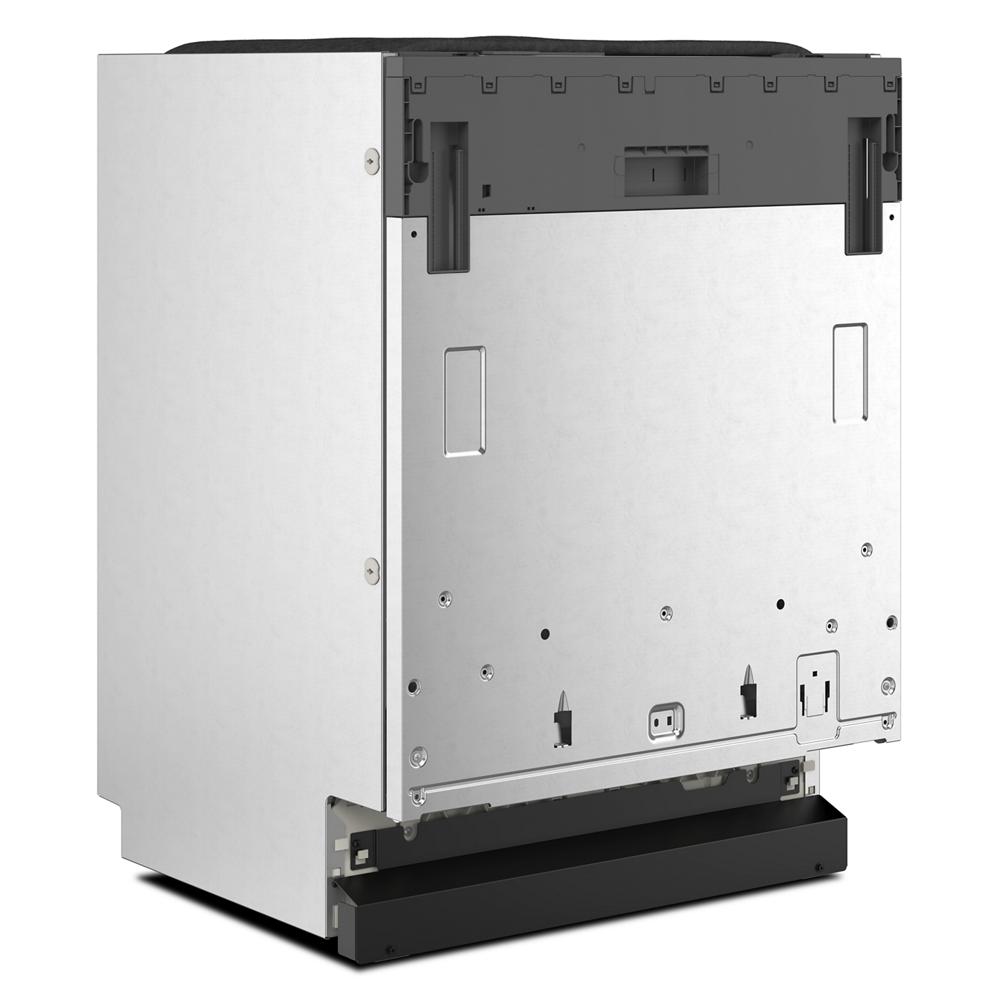 Panel-ready dishwasher with metal casing and black base designed for flush-to-cabinet installation in kitchen appliances collection