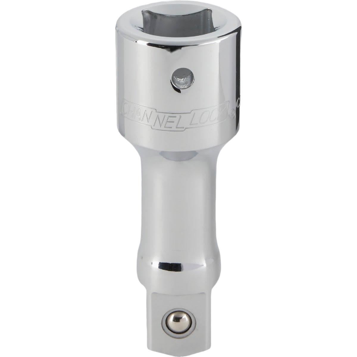 Chrome-plated 3/4 inch drive socket extension with textured band for improved grip in hand tools and sockets collections