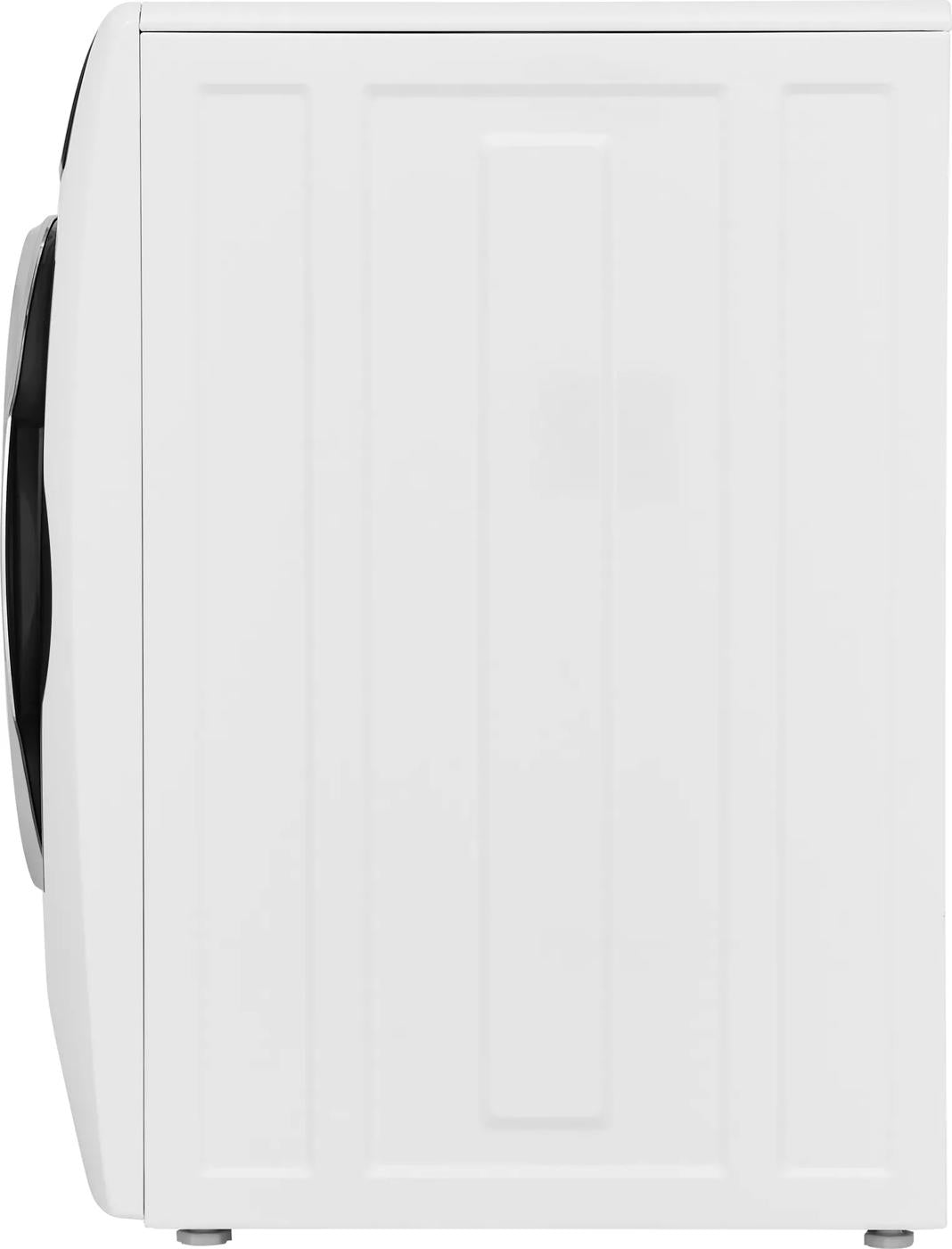 Side profile of white front load washer highlighting sleek design from washers and appliances collection