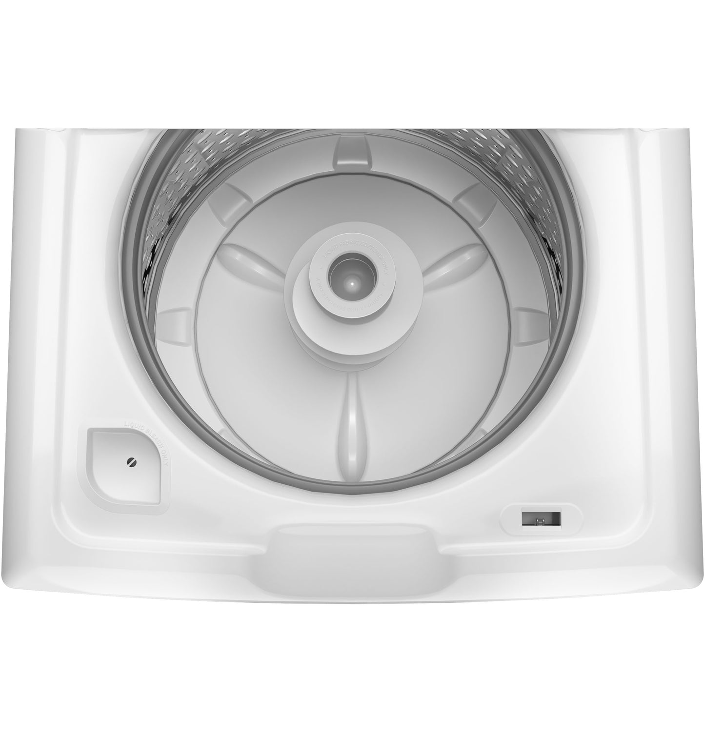 Top view of stainless steel basket and central agitator inside a top load washer from washers and appliances collection