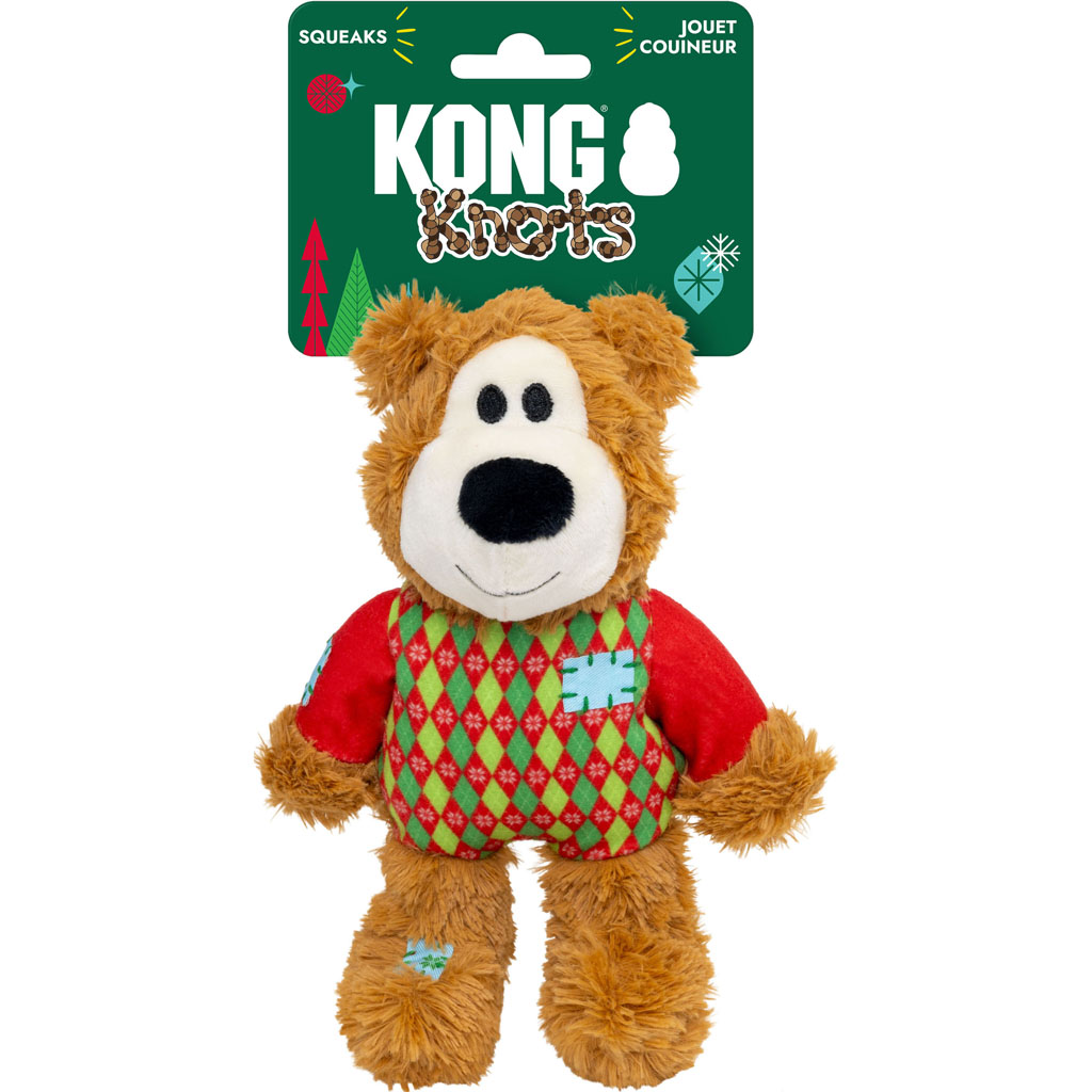 KONG Small/Medium Wild Knots Sweater Bear Christmas Dog Toy