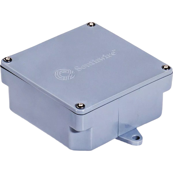 Gray PVC electrical junction box with removable cover and mounting tab in electrical boxes and brackets collection